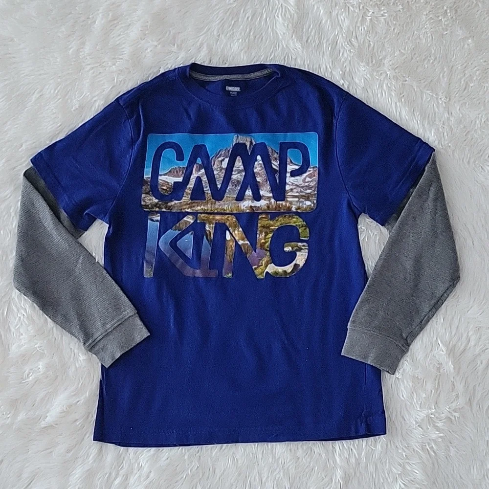Gymboree Camp King Blue And Gray Long Sleeve Shirt Size 14